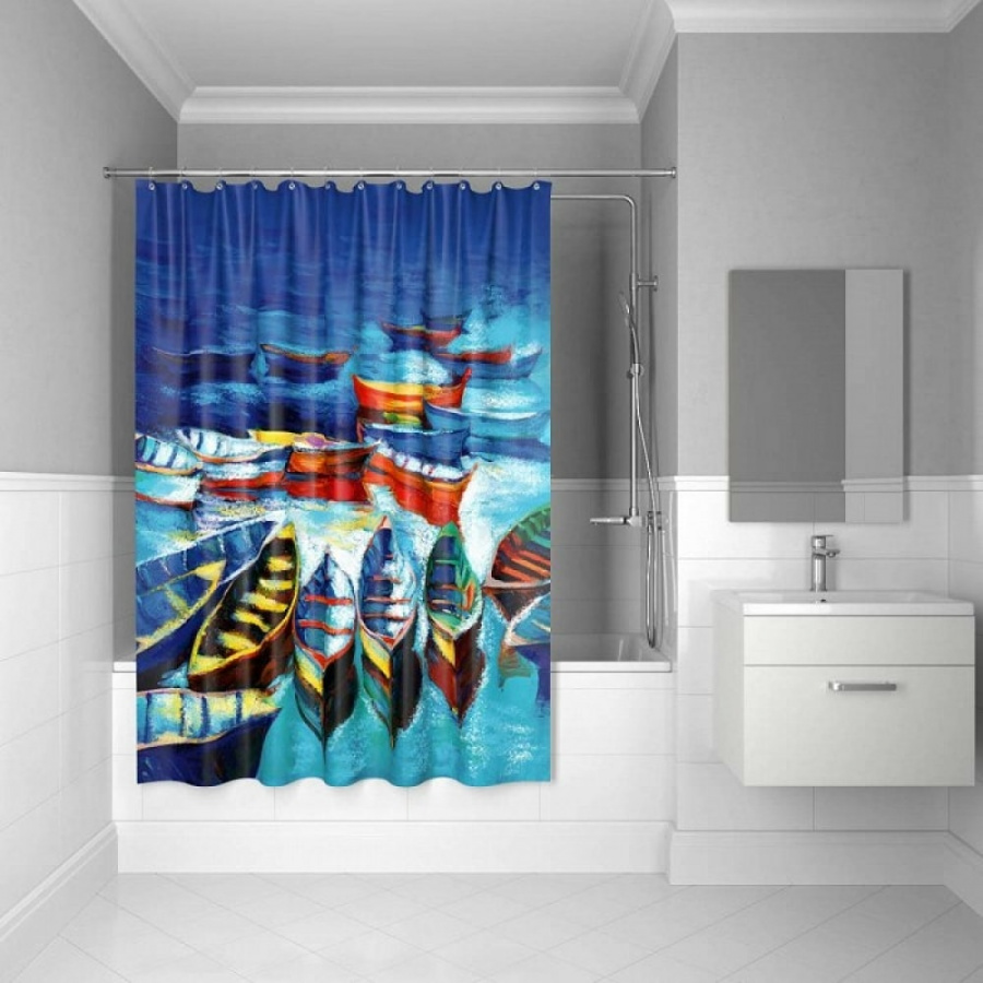 Штора для ванной комнаты IDDIS Boats Blue