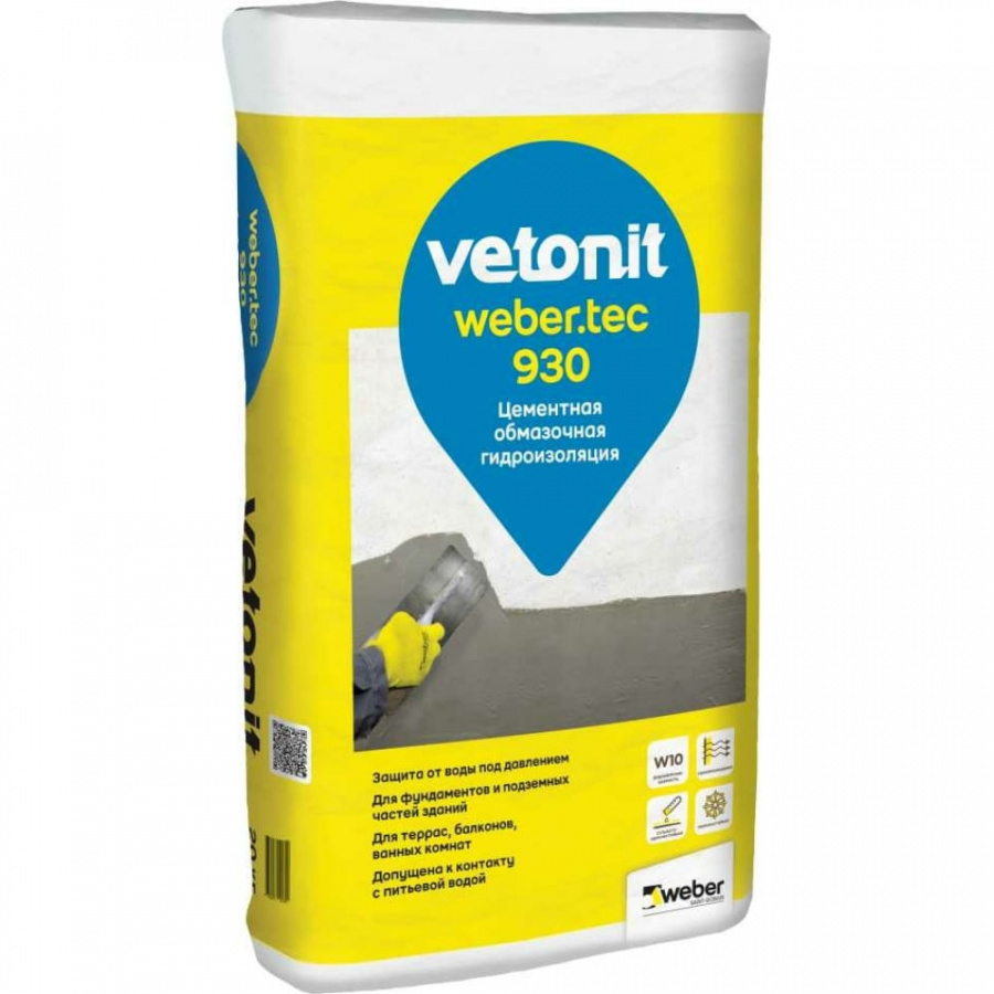 Цементная жесткая обмазочная гидроизоляция Vetonit weber.tec 930