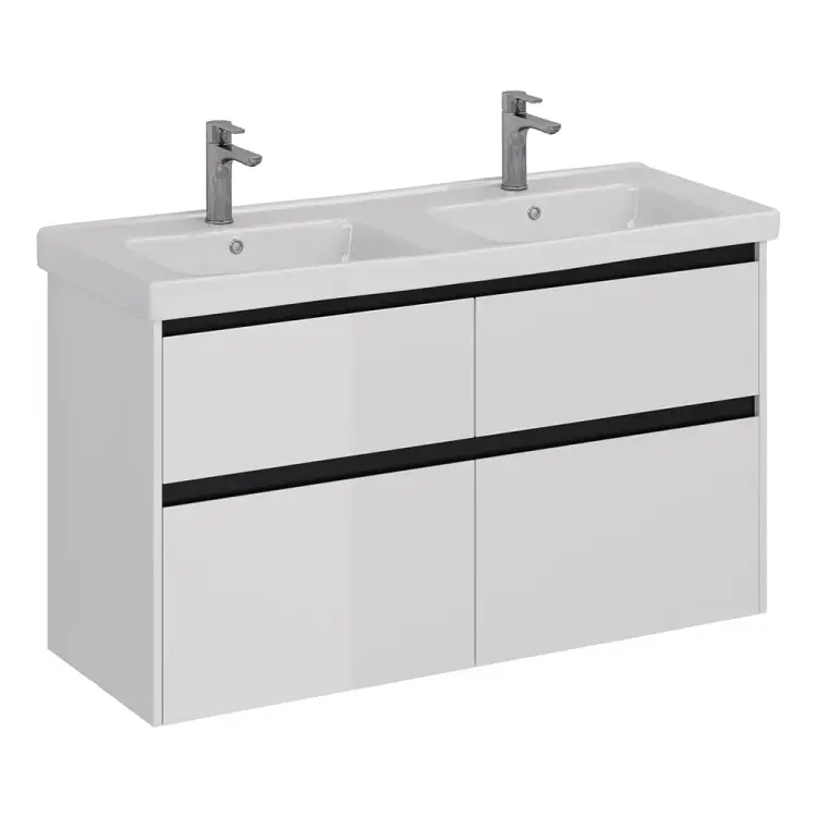 Тумба Lemark COMBI 125 см под 2 раковины, подвесная/напольная,4 ящика, цвет планки: Чёрный, цвет корпуса, фасада: LM03C125T-black