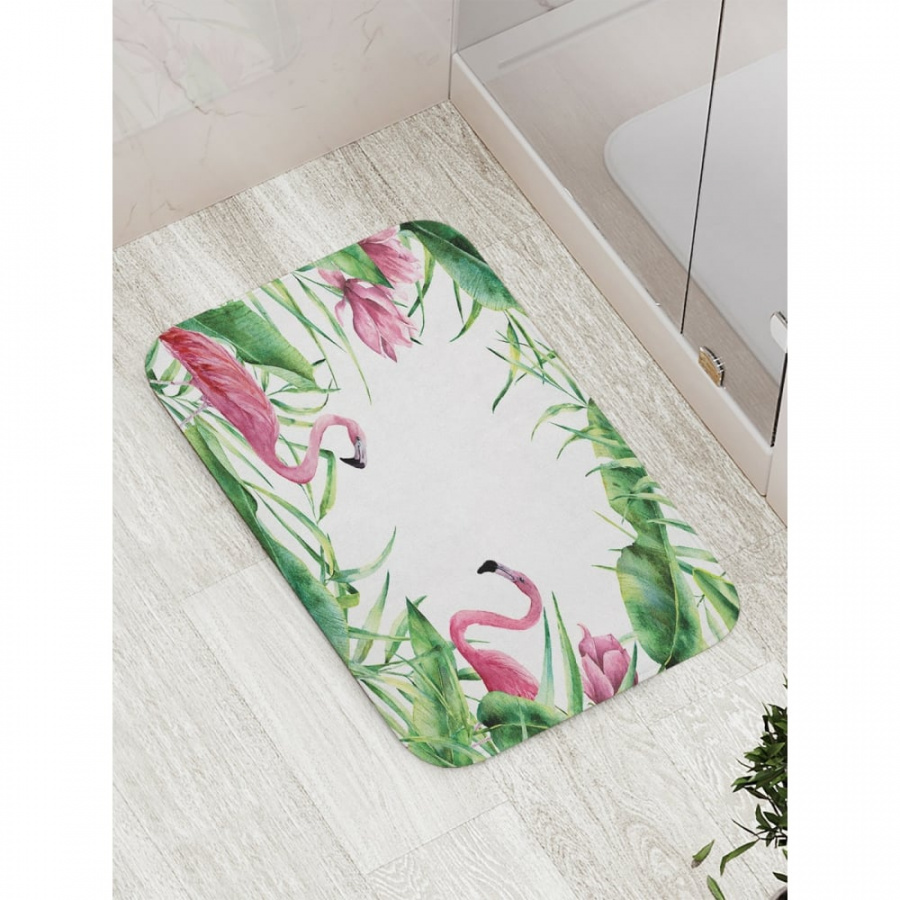 Противоскользящий коврик для ванной, сауны, бассейна JOYARTY Фламинго в окружении тропиков