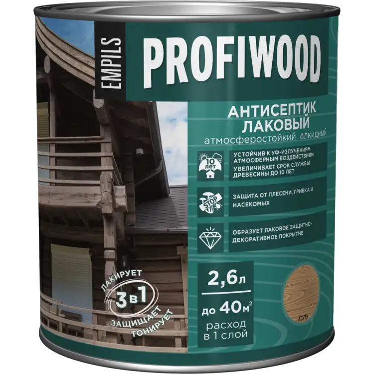 Лаковый тонирующий атмосферостойкий алкидный антисептик Profiwood 67043