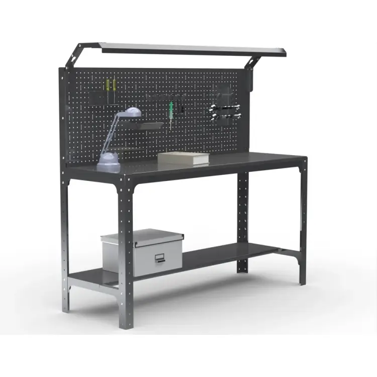 Стол металлический ООО Металекс серия KIT 750х1300х500 мм, одна полка мм, перфопанель с комплектом освещения, черный 201442