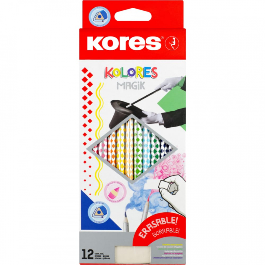 Стираемые трехгранные цветные карандаши Kores Kolores MagiK
