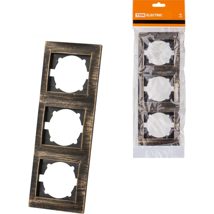 3-х постовая вертикальная рамка старинная бронза, лама TDM ELECTRIC SQ1815-0780