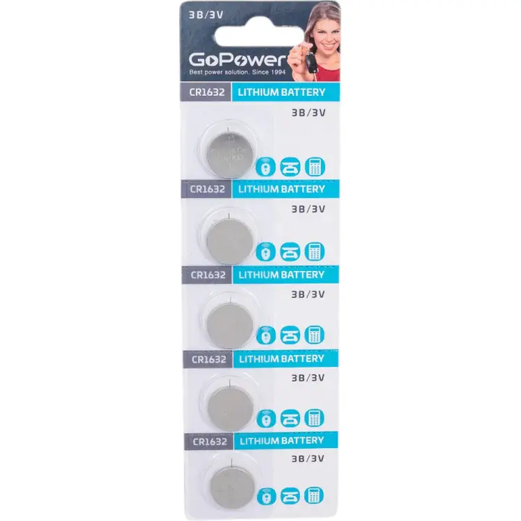Батарейка GoPower CR1632 BL5 Lithium 3V (5/100/2000) 00-00023147