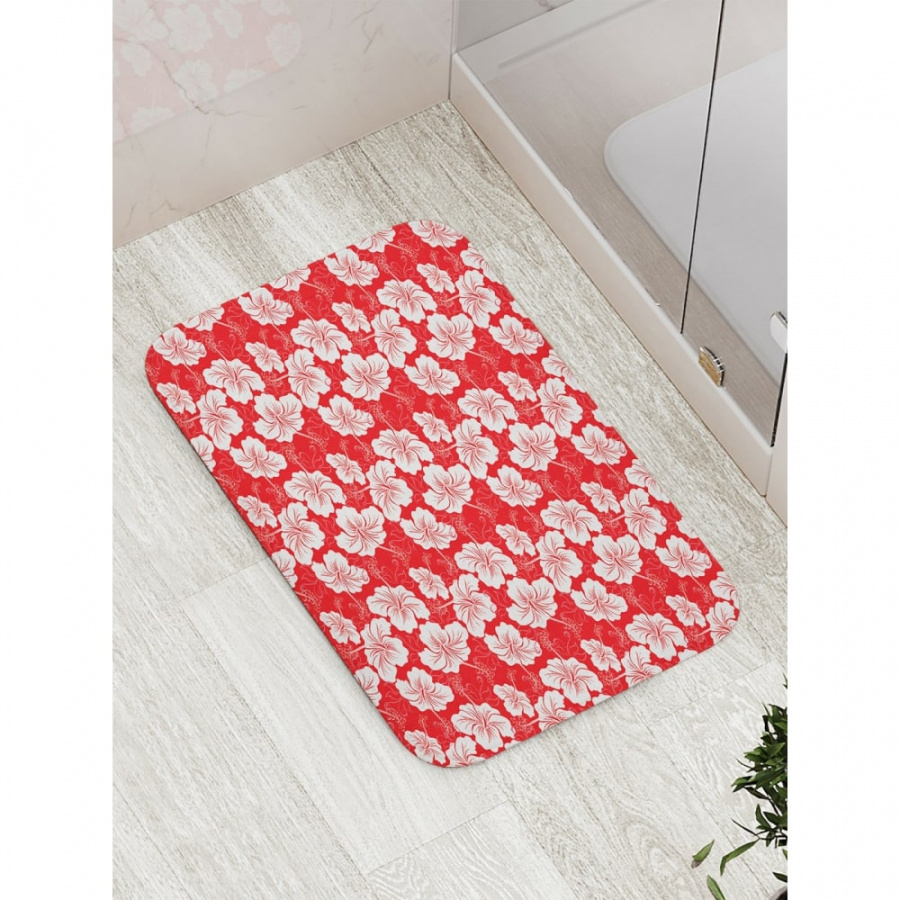 Противоскользящий коврик для ванной, сауны, бассейна JOYARTY Цветы на красном поле