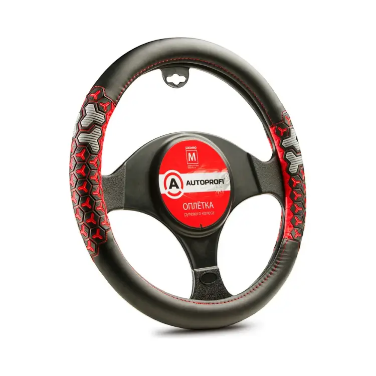 Оплетка руля AUTOPROFI AP-2051 BK RD M