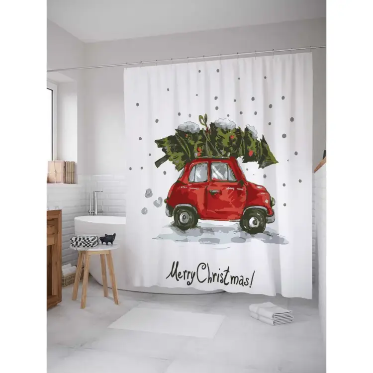 Шторка-занавеска для ванной JOYARTY Елка спешит праздновать sc_20069