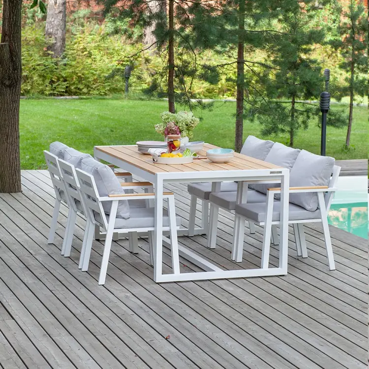 Обеденный набор садовой мебели GreenWeen SANTORINI GW-AL-SANT-DINNER-W-LIN-S5 Обеденный набор садовой мебели GreenWeen SANTORINI GW-AL-SANT-DINNER-W-LIN-S5