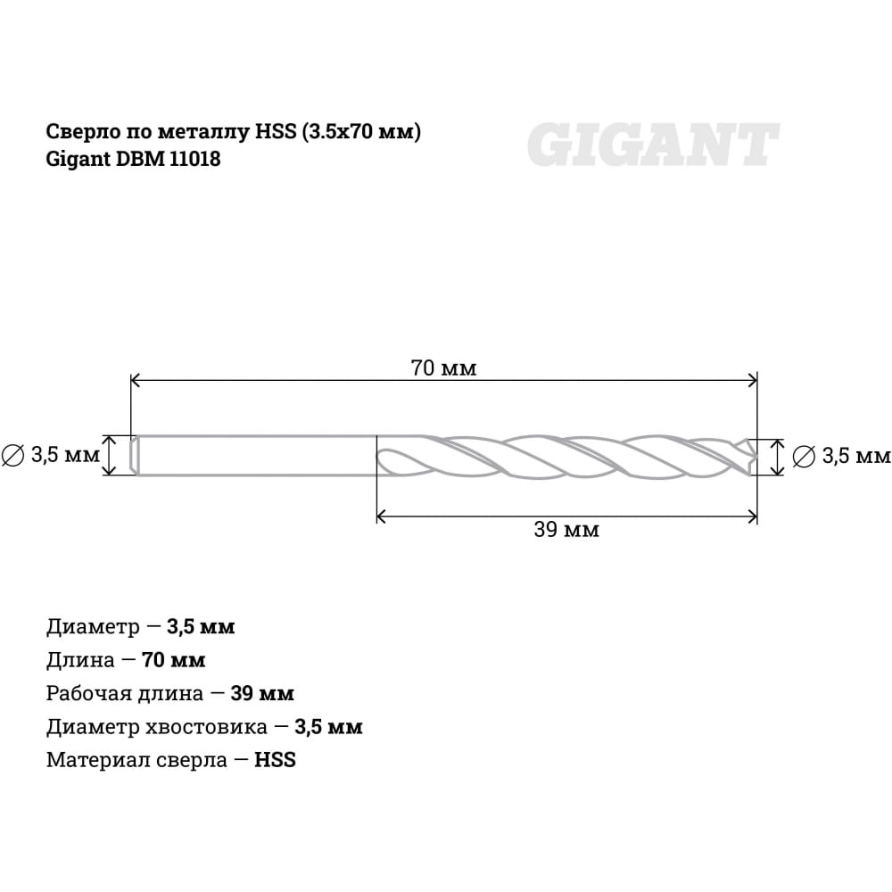 Сверло по металлу Gigant DBM 11018