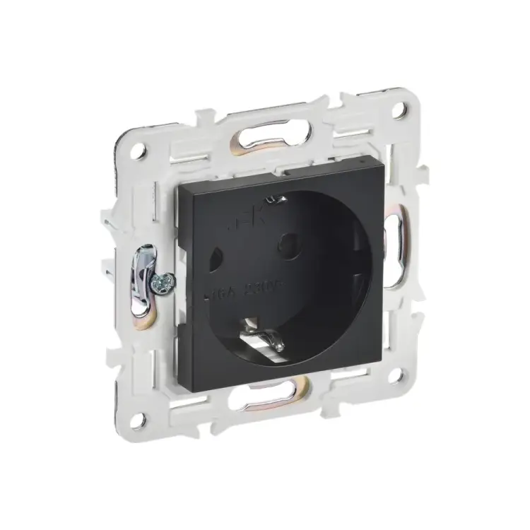 Розетка IEK SKANDY с защитными шторками 16А б/к SK-R06Bl черный SK-R14-16-1-K02