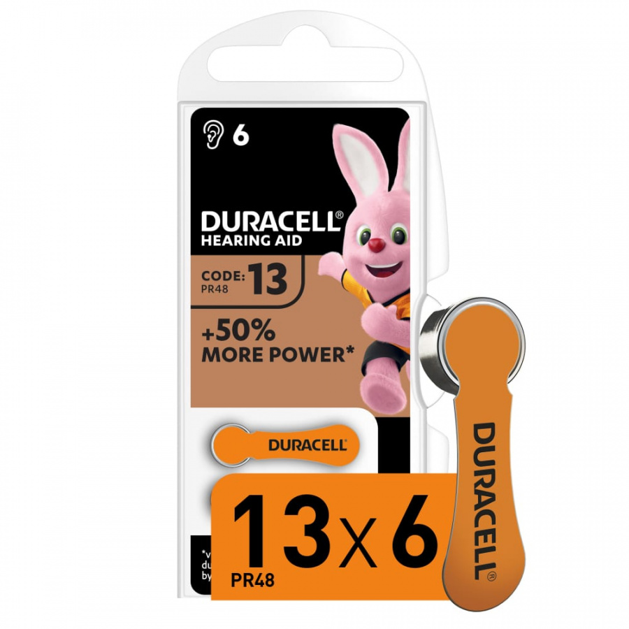 Кнопочные часовые батарейки Duracell ZA13-6BL