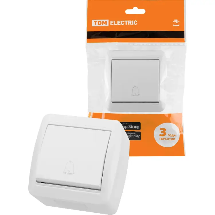Кнопка звонковая TDM ELECTRIC открытой установки IP44 6А белая "Селигер" SQ1818-0016