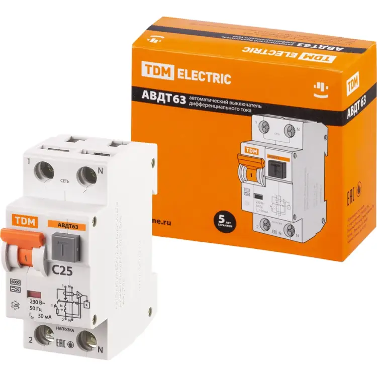 Дифавтомат TDM ELECTRIC АВДТ 63 C25, 30 мА SQ0202-0004