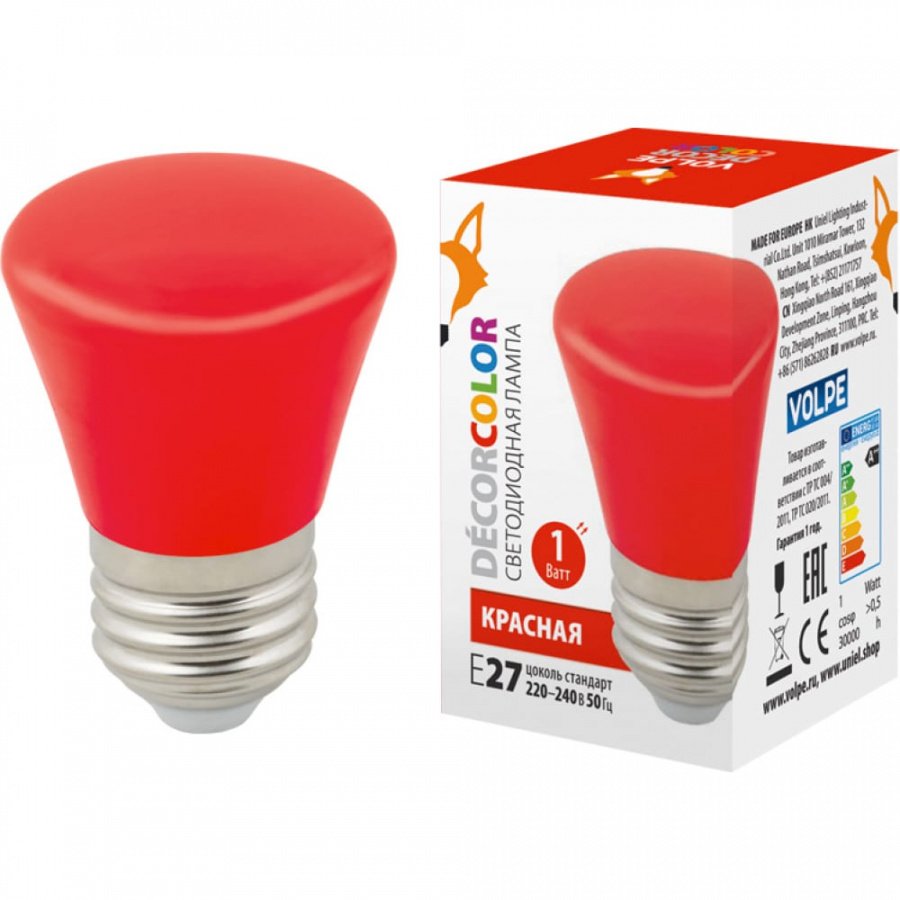 Декоративная светодиодная лампа Volpe LED-D45-1W/RED/E27/FR/С BELL