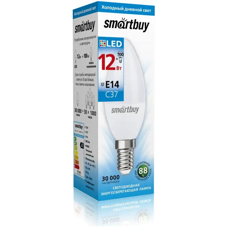 Светодиодная лампа Smartbuy SBL-C37-12-60K-E14