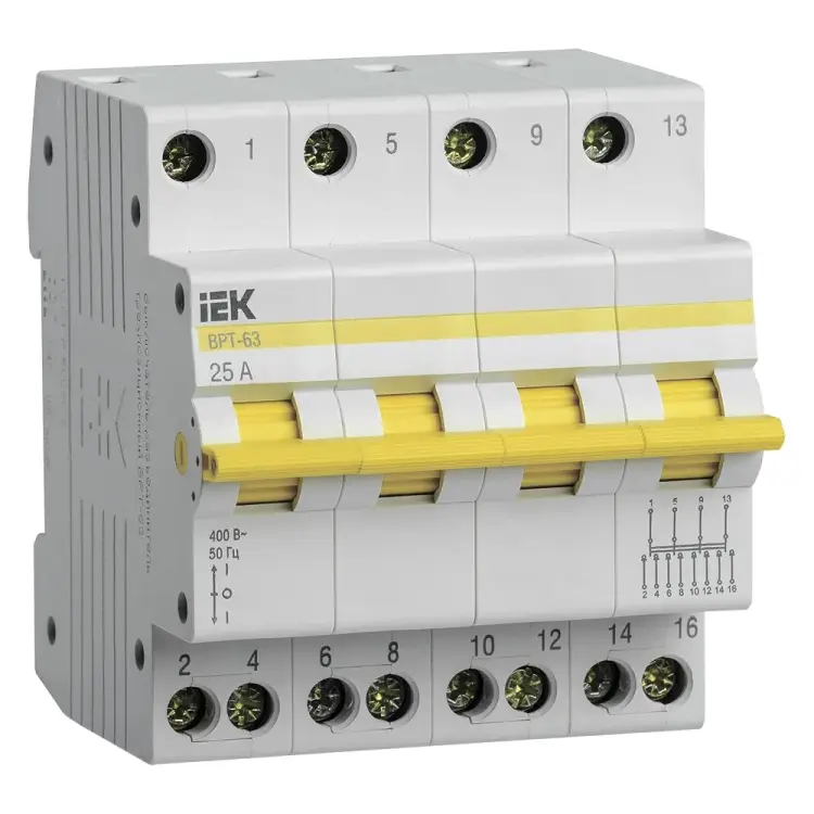 Трехпозиционный выключатель-разъединитель IEK ВРТ-63 MPR10-4-025 Трехпозиционный выключатель-разъединитель IEK ВРТ-63 MPR10-4-025