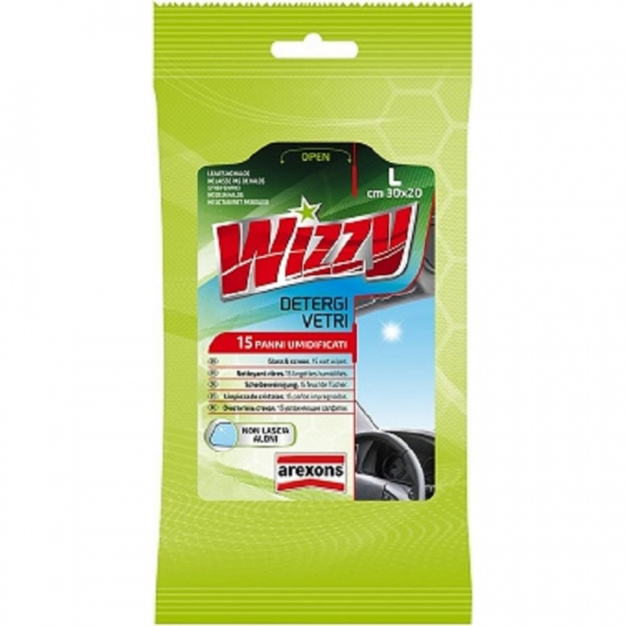 Салфетки для чистки стекол больших размеров AREXONS WIZZY DETERGI VETRI 6 LINGUE