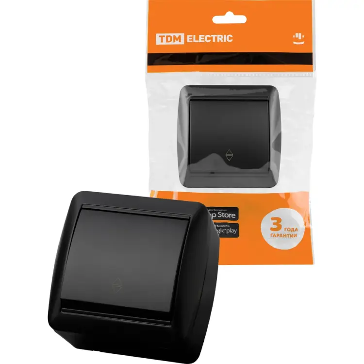 Выключатель TDM ELECTRIC на 2 направления 1-кл. открытой установки IP44 10А графит "Селигер" SQ1818-0311