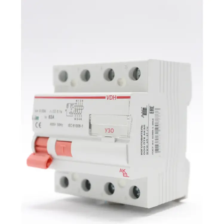 Устройство защитного отключения AKEL VDH-4P-63A-30mA-ТипAC 400678