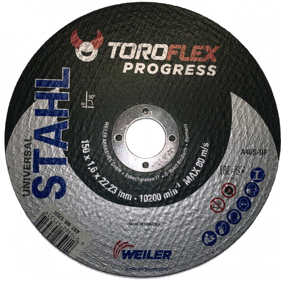 Круг отрезной по стали TOROFLEX A46S-BF PRO