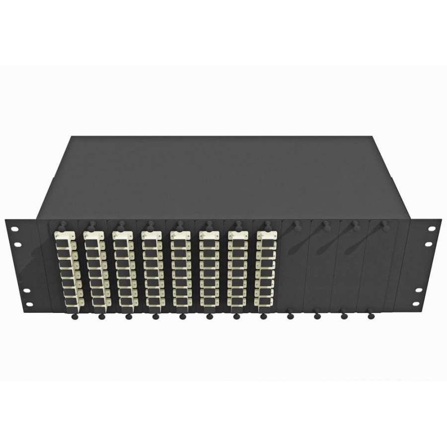 Укомплектованный многомодовый стоечный оптический кросс TopLan КРС-Top-3U-64SC/U-OM2-BK