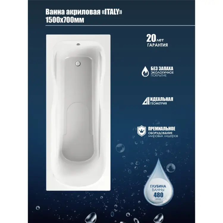 Акриловая ванна МетаКам ITALY 1500*700мм 4620034055065