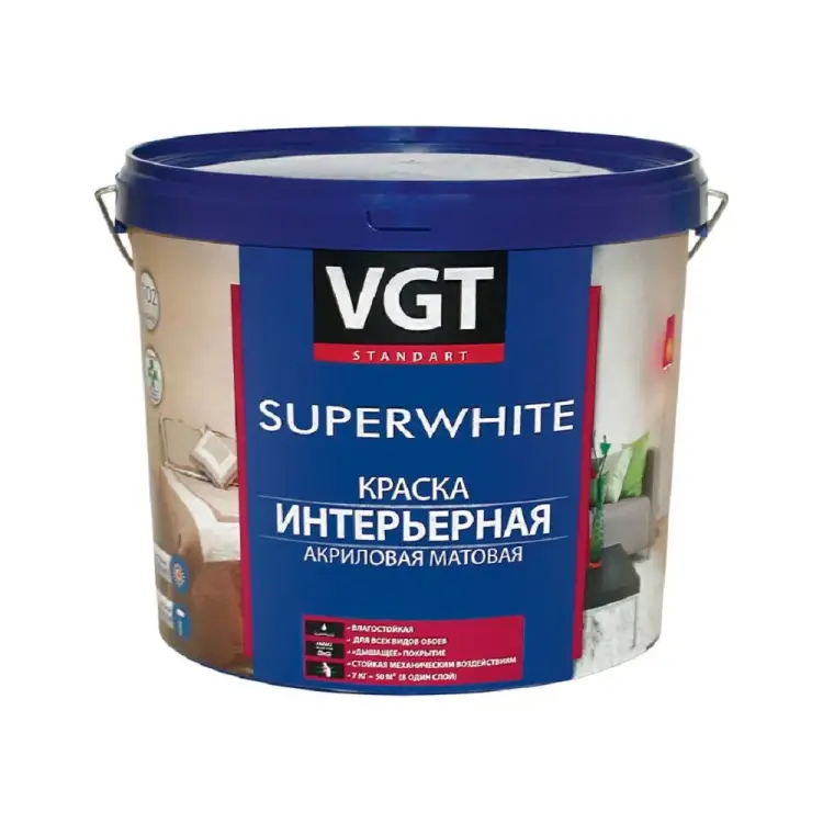 Интерьерная влагостойкая краска VGT Супербелая ВД АК 2180 11605422 Интерьерная влагостойкая краска VGT Супербелая ВД АК 2180 11605422