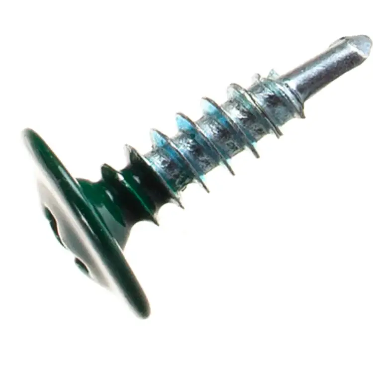 Саморез с прессшайбой и сверлом качественный крепеж 4,2/16 RAL6005 зеленый мох (250 шт.) 0300211