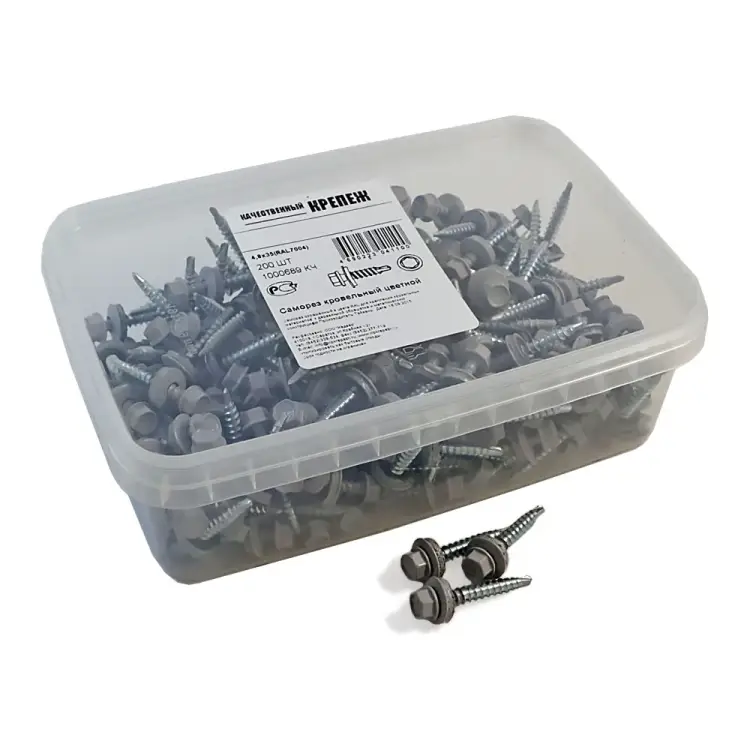 Кровельный саморез качественный крепеж 4,8/35 RAL7004200 серый (200 шт.) 1000689