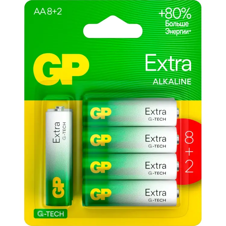 Алкалиновые батарейки GP Extra Alkaline 15AX8/2-2CR10