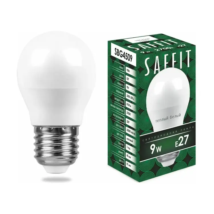 Светодиодная лампа SAFFIT SBG4509 9W 230V E27 2700K 55082