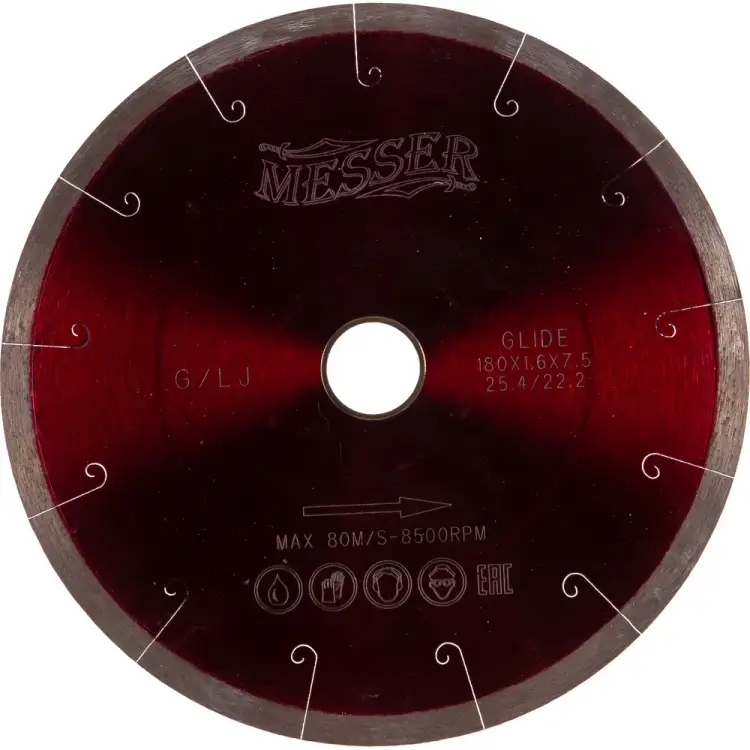 Алмазный диск по граниту MESSER 180D-1.6T-7.5W-22.2/25.4 01-24-180 Алмазный диск по граниту MESSER 180D-1.6T-7.5W-22.2/25.4 01-24-180