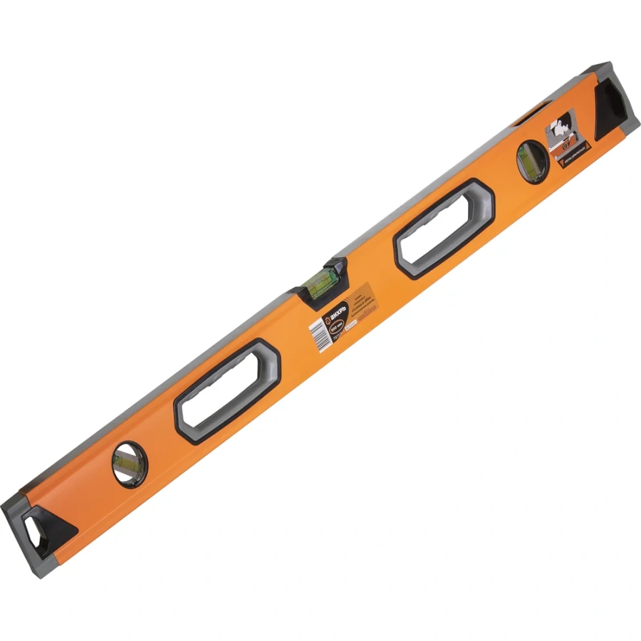 Усиленный алюминиевый уровень Вихрь 800 мм, 3 глазка 1 зеркальный, двухкомпонентные рукоятки 73/11/4/11