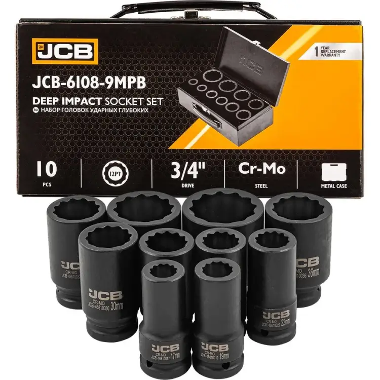 Набор головок ударных глубоких JCB JCB-6108-9MPB(61732)