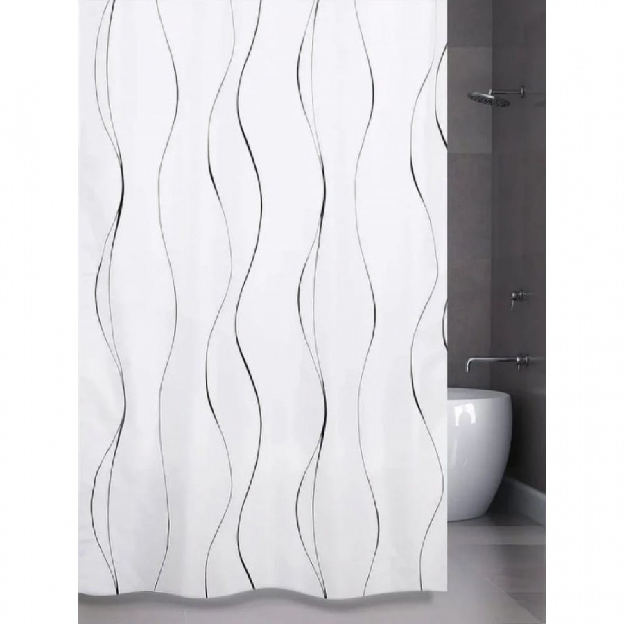 Штора для ванной комнаты Bath Plus Waves on white