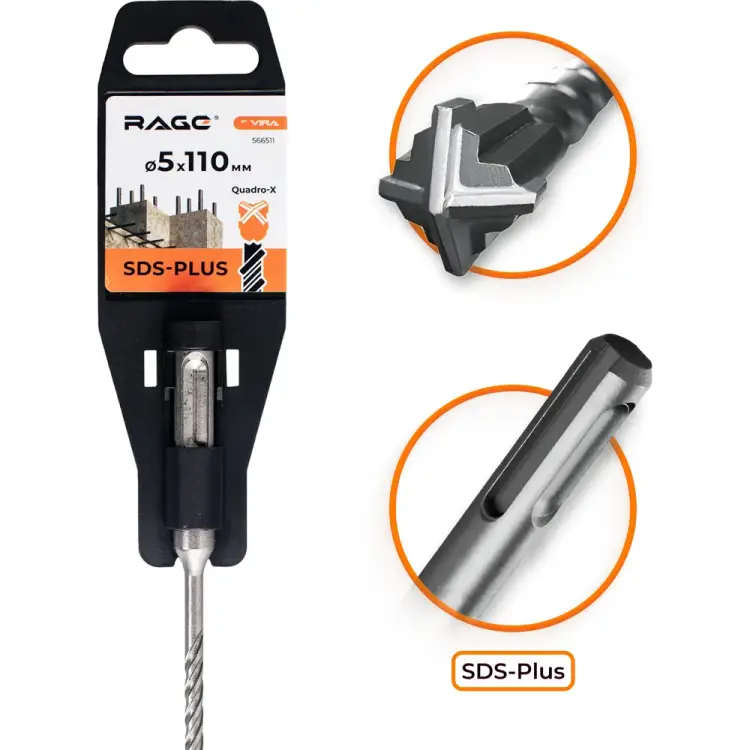 Бур sds-plus по бетону RAGE Quadro-X by VIRA 566511