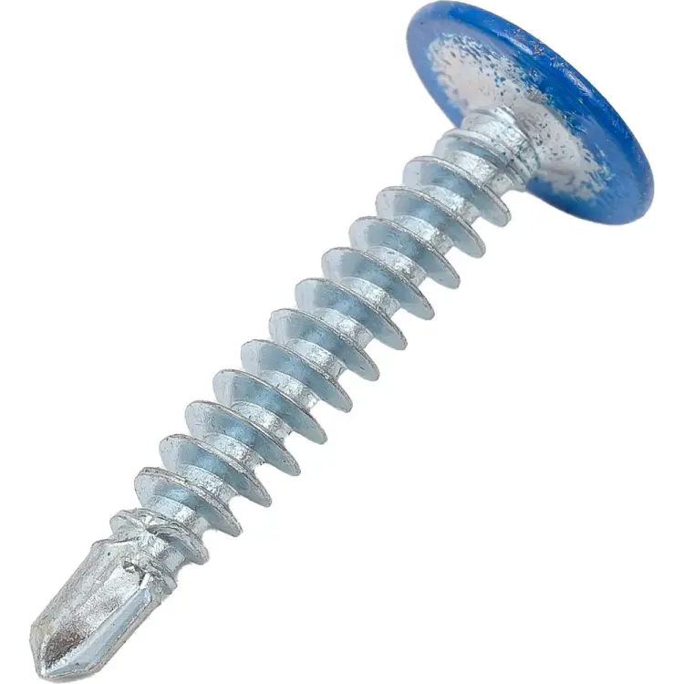 Саморез с прессшайбой и сверлом качественный крепеж 4,2/25 RAL5005 синяя (230 шт.) 0300329