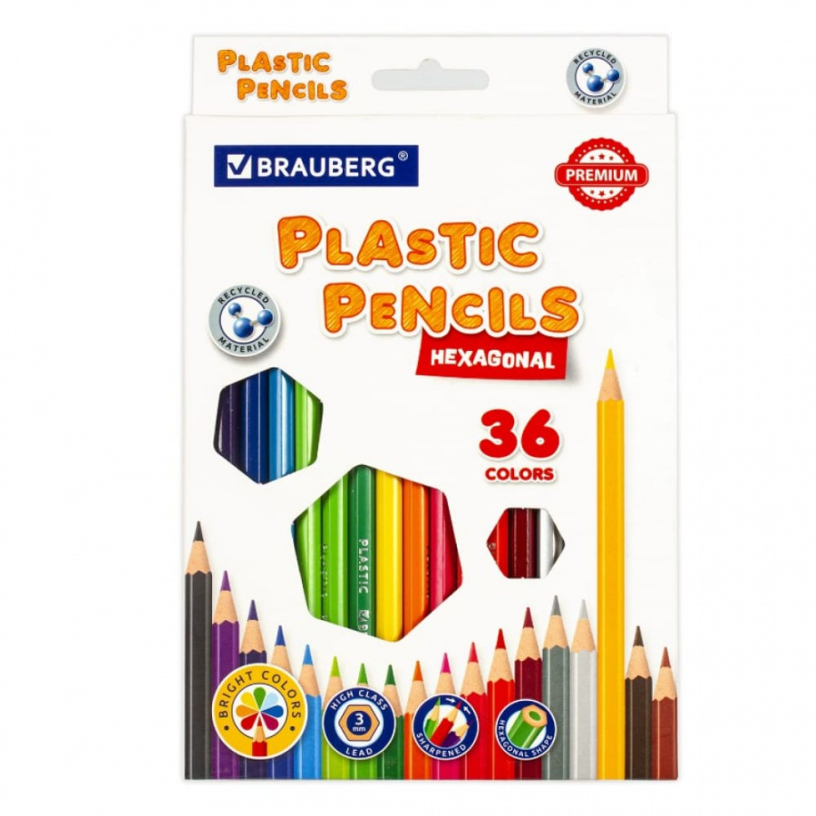 Пластиковые цветные карандаши BRAUBERG PREMIUM