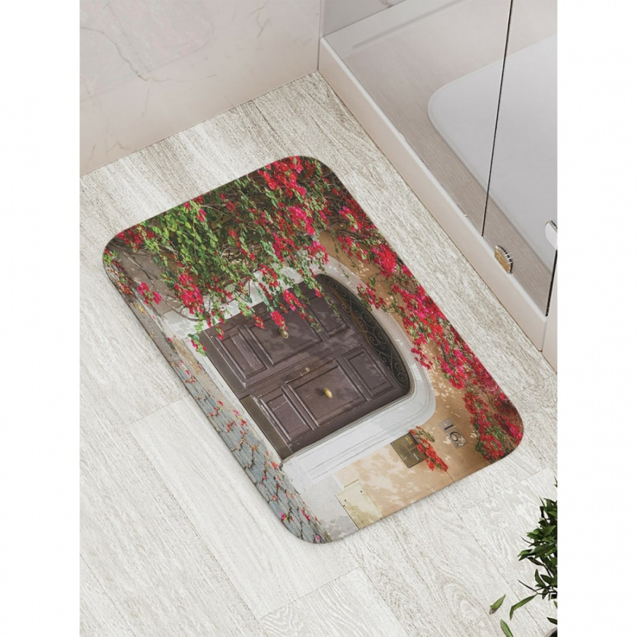 Противоскользящий коврик для ванной, сауны, бассейна JOYARTY Таинственная дверь и цветы