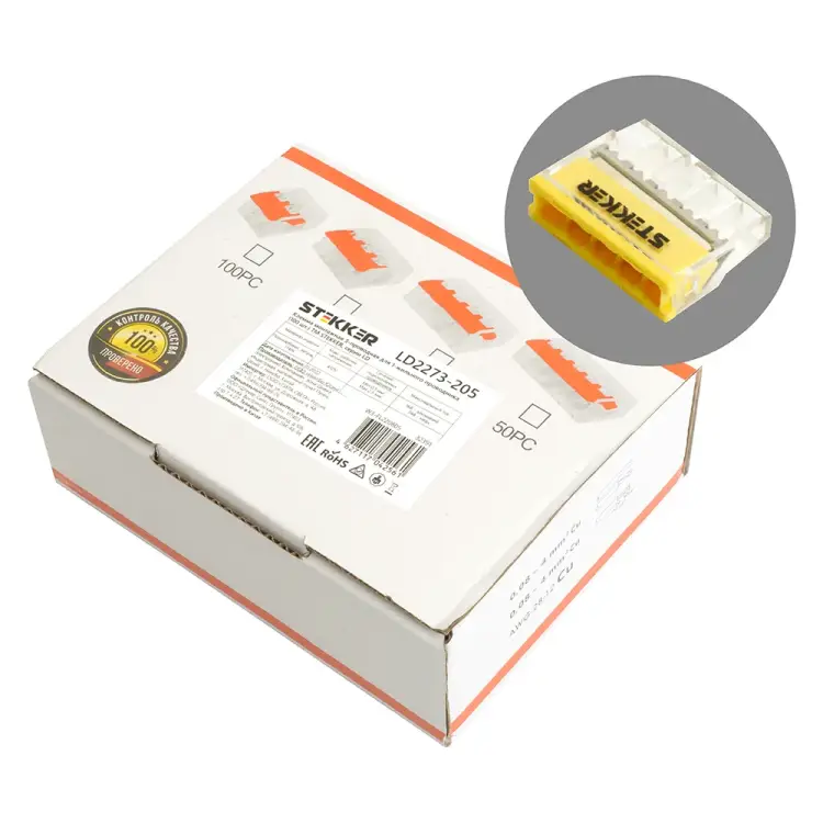 Монтажная пятипроводная клемма для 1-жильного проводника STEKKER LD2273-205 32391