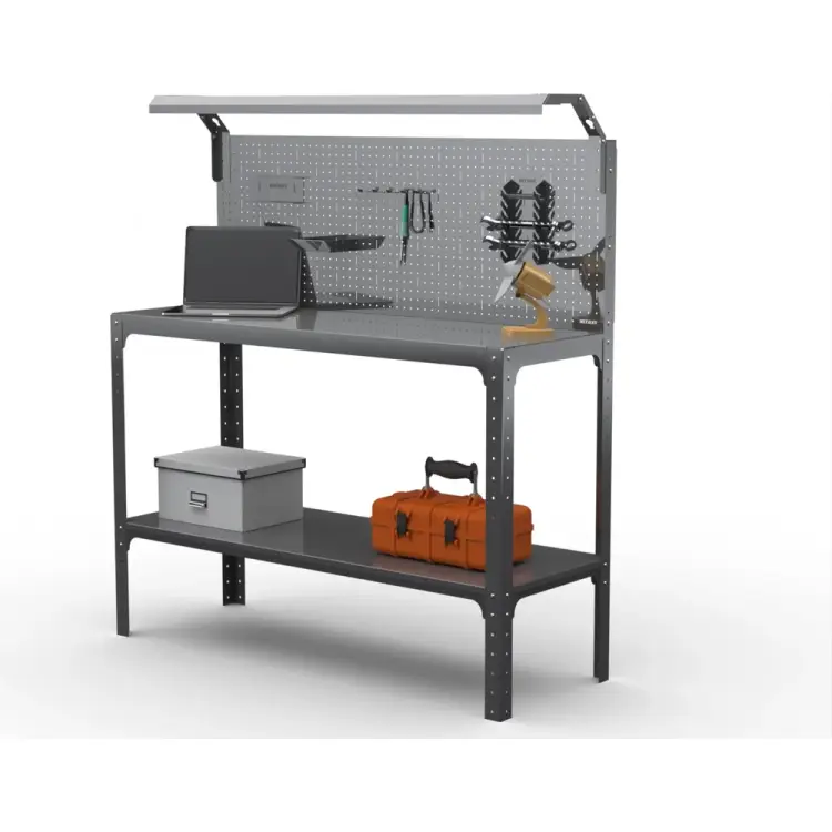 Стол-верстак ООО Металекс серия KIT 950х1500х500 мм, одна полка + перфопанель с комплектом освещения, серый 205383