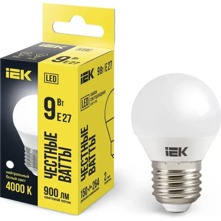 Лампа IEK LLE-G45-9-230-40-E27