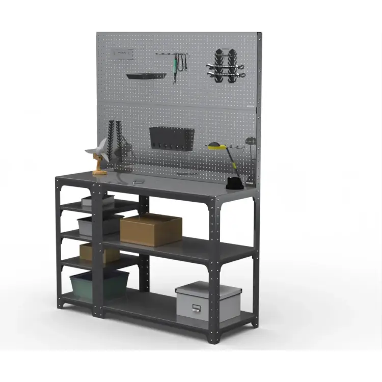 Стол-верстак ООО Металекс KIT 950х1800х500 мм, с боковыми полками, двумя перфопанелями и комплектом аксессуаров, серый 205056