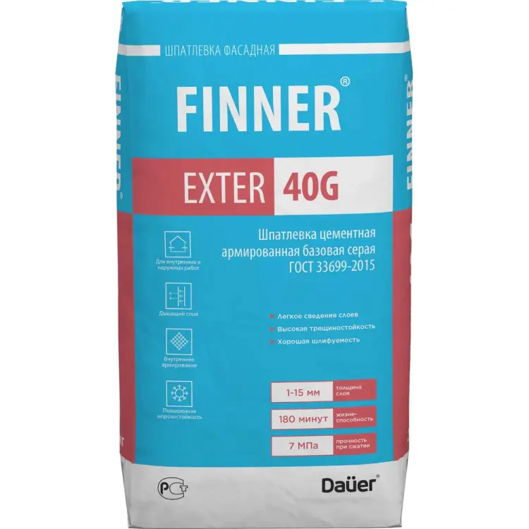 Цементная армированная базовая шпатлевка Dauer finner exter 40g 31614 Цементная армированная базовая шпатлевка Dauer finner exter 40g 31614