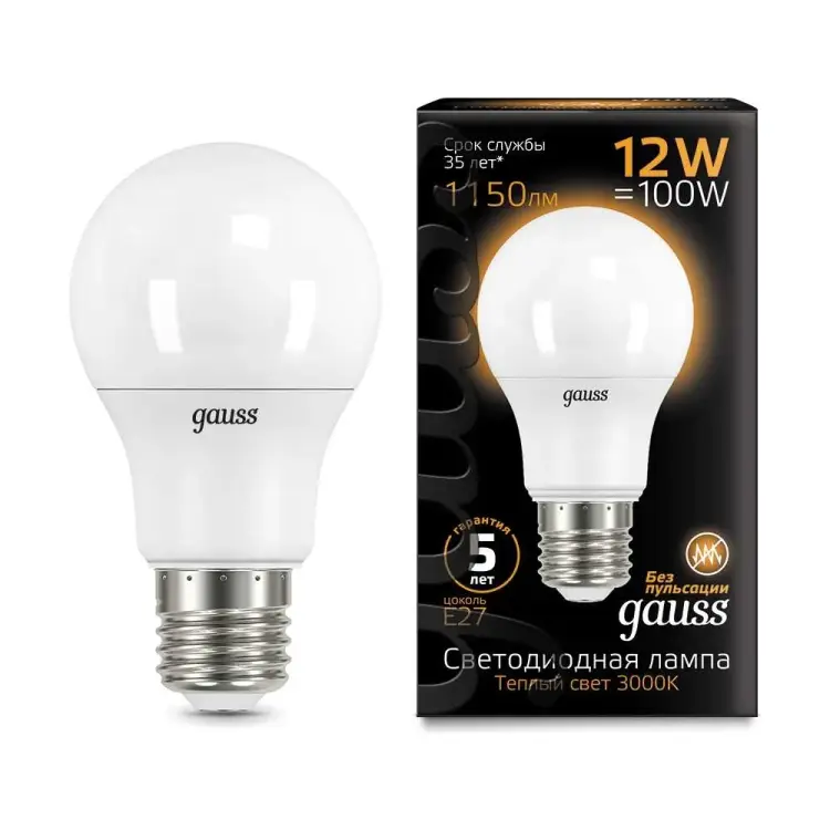 Лампа Gauss LED A60 globe 12W E27 3000K 102502112