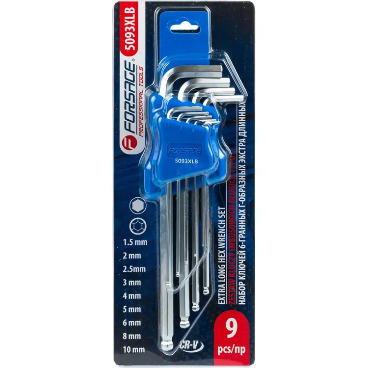 Набор шестигранных Г-образных ключей Forsage F-5093XLB(18824) Набор шестигранных Г-образных ключей Forsage F-5093XLB(18824)