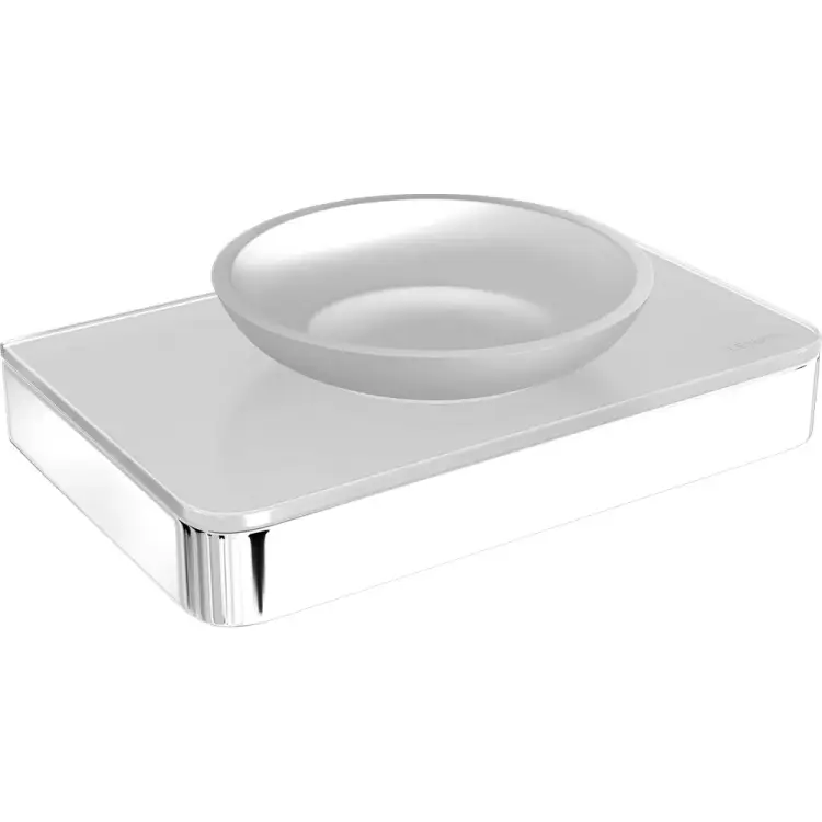 Мыльница Lemark GLASS LINE с держателем, хром/белое стекло 9741037