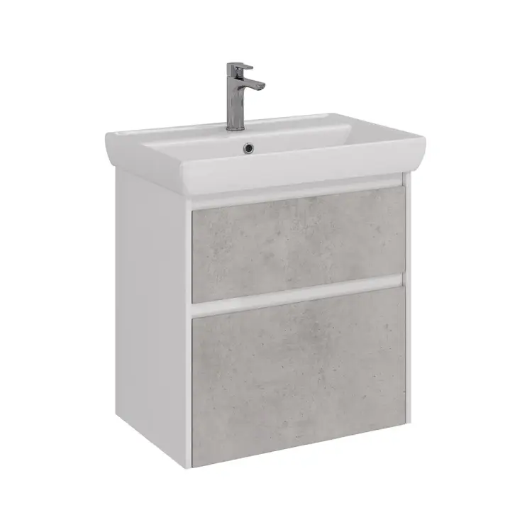 Тумба Lemark COMBI 70 см под 1 раковину, подвесная/напольная, 2 ящика, цвет фасада: Бетон, цвет корпуса: Белый гл LM03C70T-Beton