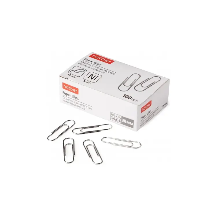 Канцелярские никелированные скрепки Hatber 040768